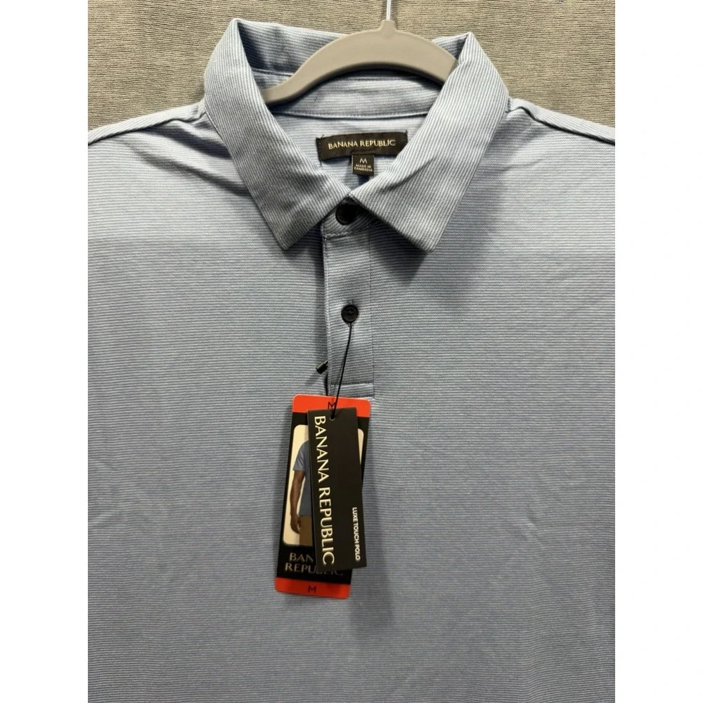 Banana Republic Men's Cotton Luxe Touch Polo Shirt, Blue, Medium